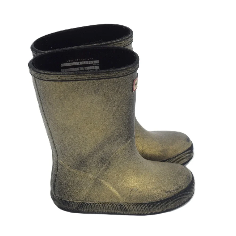 Kids Hunter Glitter Gold Rubber Rain Boots Size US 8 EU‎ 24